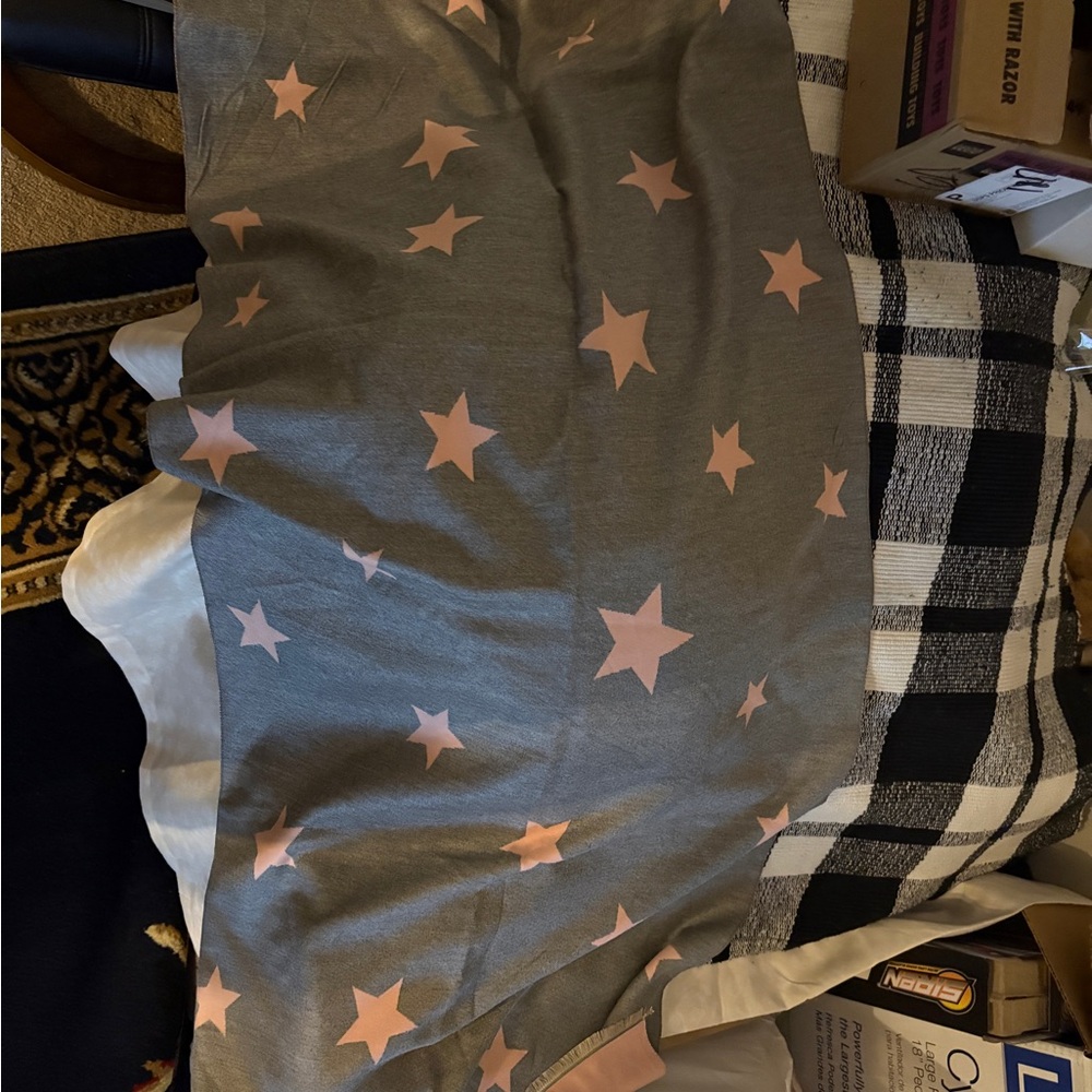 Gray and Pink Star Patterned Cashmere 72 inches x 22 inches 100 percent cashmere